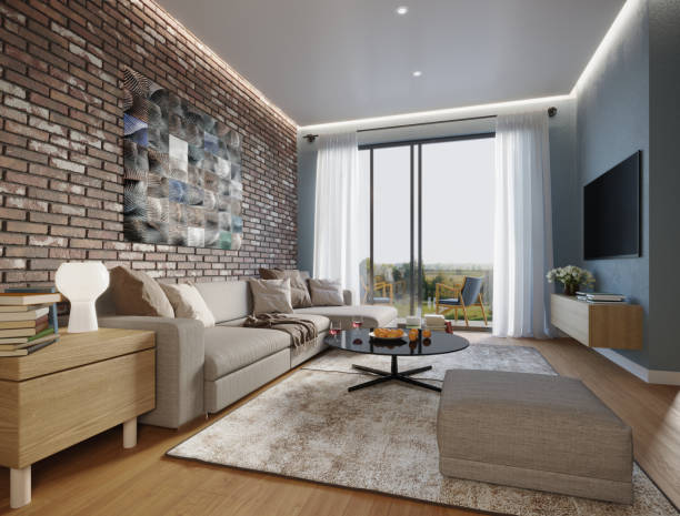 Render of contemporary cosy living room